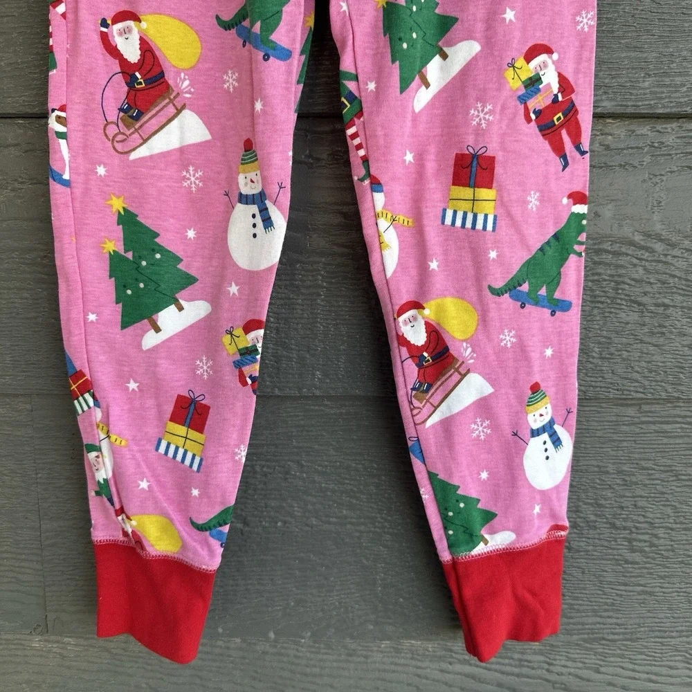 Mini Boden Girls Christmas Pajama Set Sz 8 Pink Reindeer Santa Dinosaur Lounge